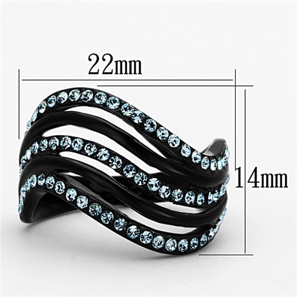 Womens Black Blue Waves Ring Anillo Para Mujer 316L Stainless Steel Ring con Piedra Crystal Color Azul Mar Lazio - Jewelry Store by Erik Rayo
