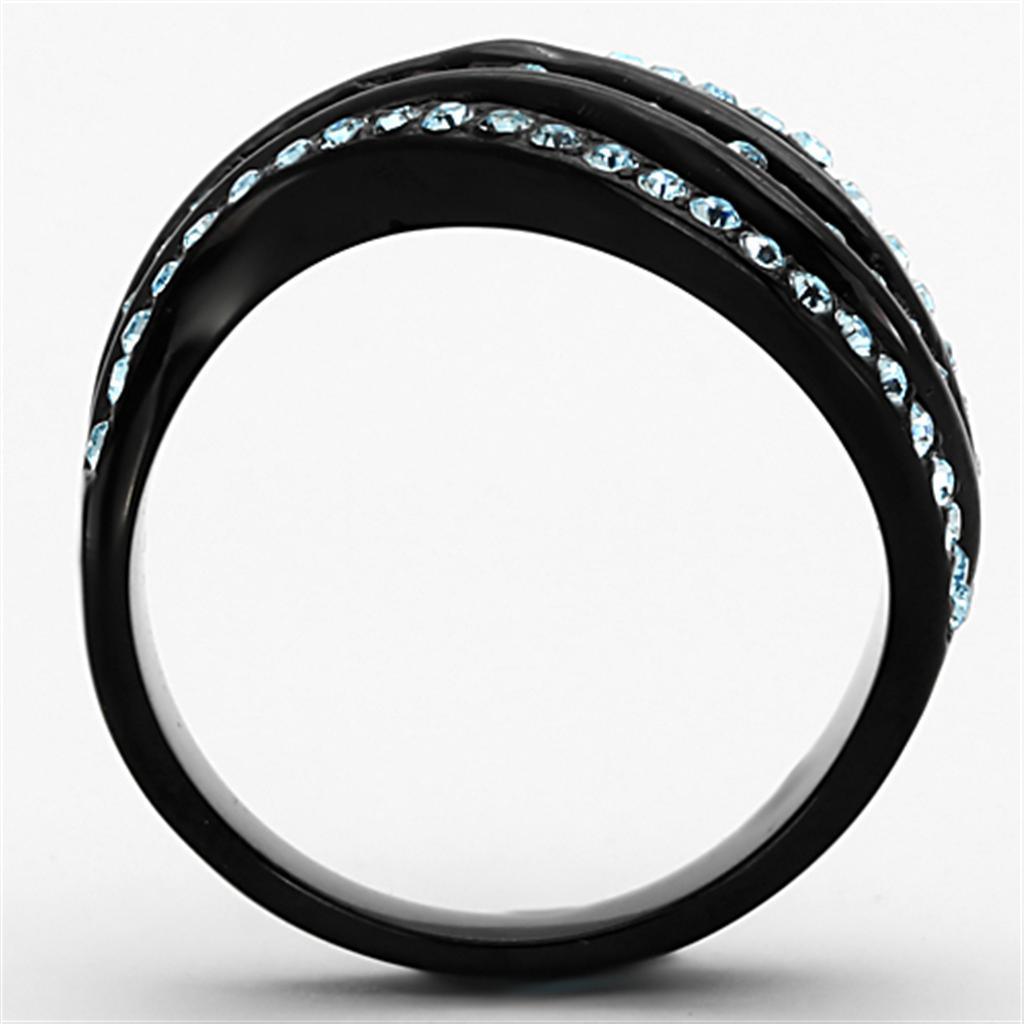 Womens Black Blue Waves Ring Anillo Para Mujer 316L Stainless Steel Ring con Piedra Crystal Color Azul Mar Lazio - Jewelry Store by Erik Rayo