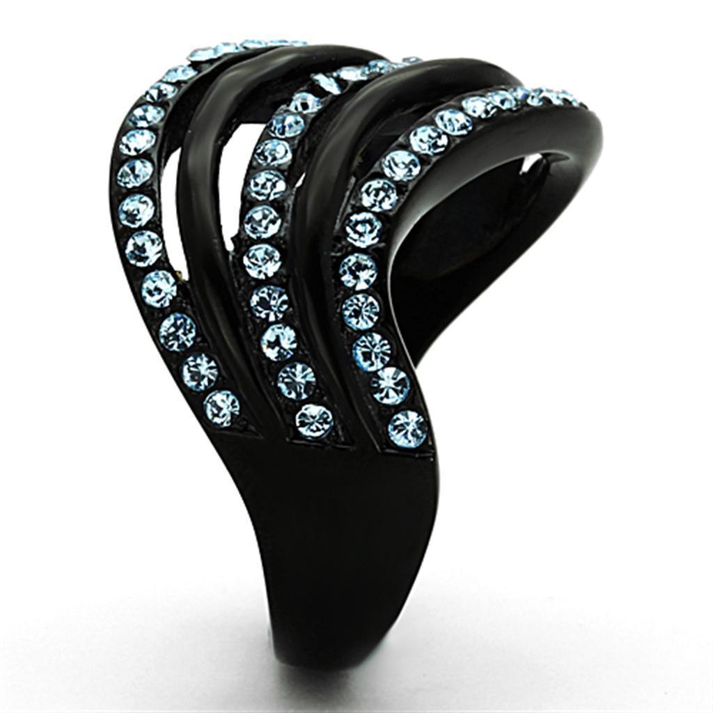 Womens Black Blue Waves Ring Anillo Para Mujer 316L Stainless Steel Ring con Piedra Crystal Color Azul Mar Lazio - Jewelry Store by Erik Rayo