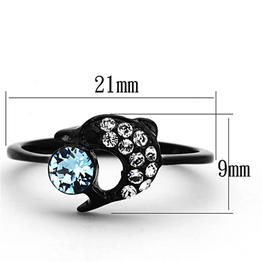 Womens Black Dolphin Ring Anillo Para Mujer 316L Stainless Steel Ring Top Grade Crystal Color Azul Mar Cassino - Jewelry Store by Erik Rayo