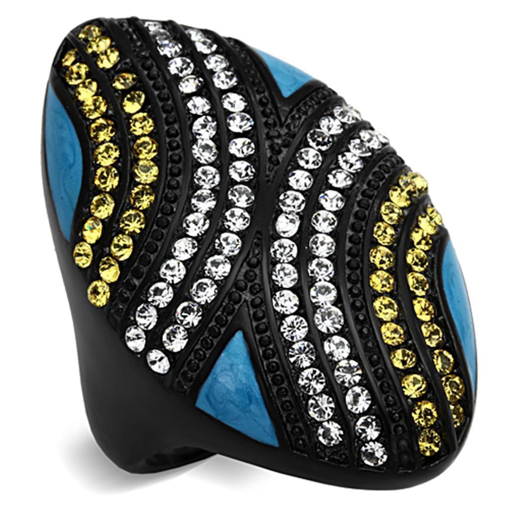 Womens Black Large Ring Anillo Para Mujer 316L Stainless Steel Ring con Piedra Crystal Citrino Amarillo Monfalcone - Jewelry Store by Erik Rayo