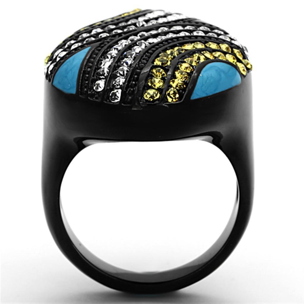 Womens Black Large Ring Anillo Para Mujer 316L Stainless Steel Ring con Piedra Crystal Citrino Amarillo Monfalcone - Jewelry Store by Erik Rayo