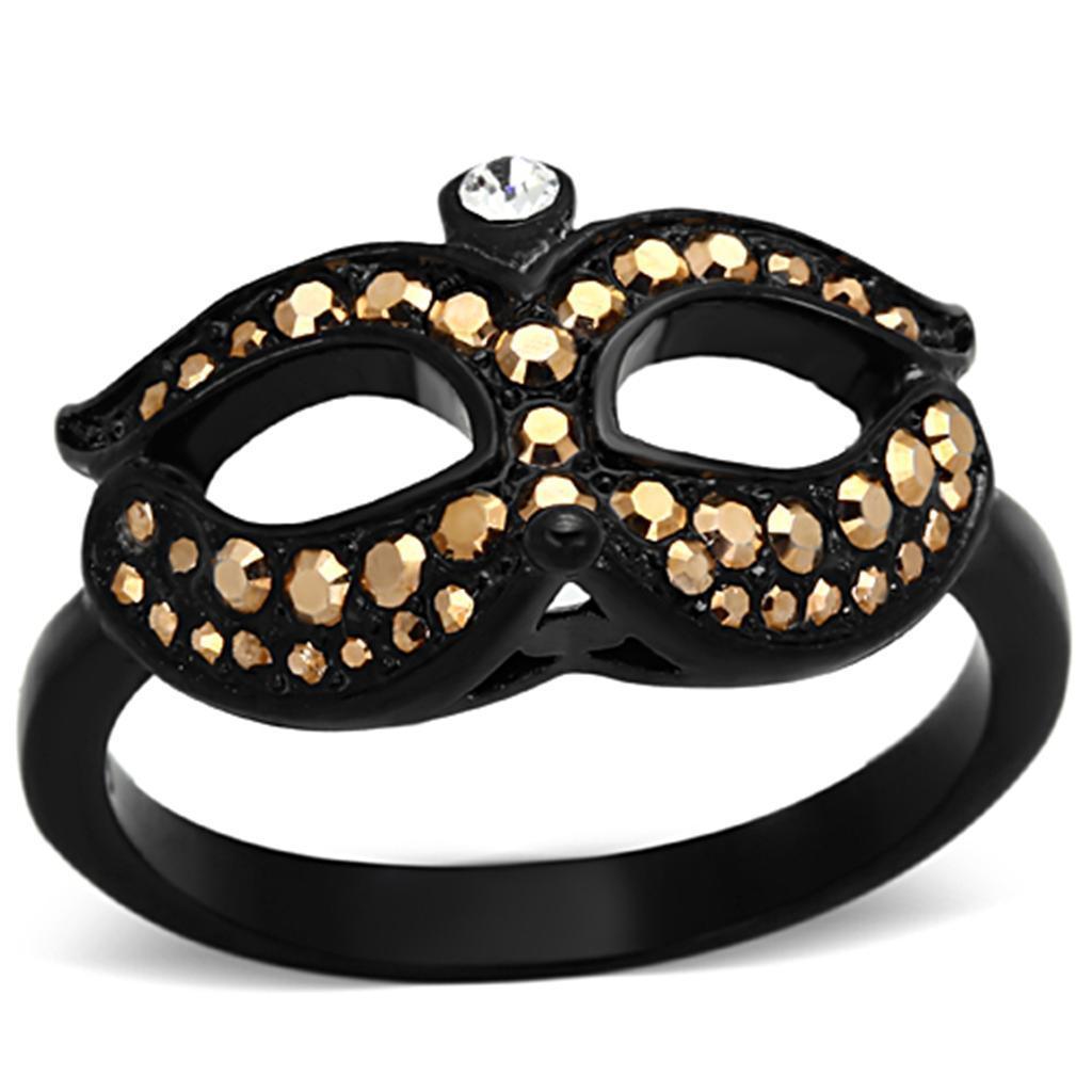 Womens Black Mask Ring Anillo Para Mujer 316L Stainless Steel Ring con Piedra Crystal Color Oro Metalico Aquino - Jewelry Store by Erik Rayo