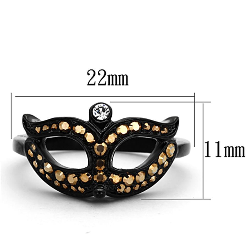 Womens Black Mask Ring Anillo Para Mujer 316L Stainless Steel Ring con Piedra Crystal Color Oro Metalico Aquino - Jewelry Store by Erik Rayo