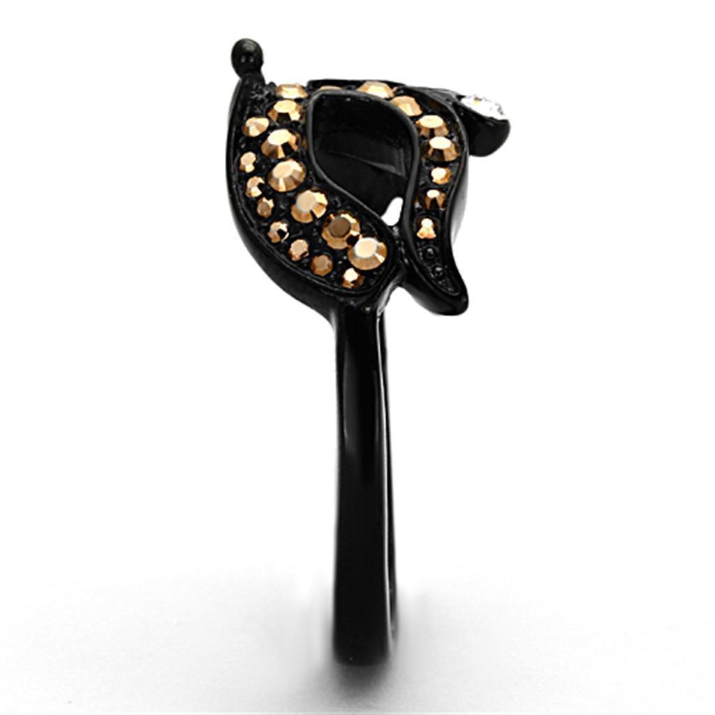 Womens Black Mask Ring Anillo Para Mujer 316L Stainless Steel Ring con Piedra Crystal Color Oro Metalico Aquino - Jewelry Store by Erik Rayo