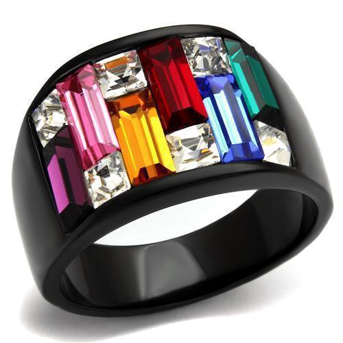 Womens Black Multicolored Ring Anillo Para Mujer 316L Stainless Steel Ring con Piedra Crystal en Multicolor Liguria - Jewelry Store by Erik Rayo