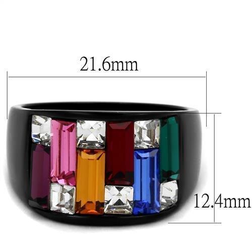Womens Black Multicolored Ring Anillo Para Mujer 316L Stainless Steel Ring con Piedra Crystal en Multicolor Liguria - Jewelry Store by Erik Rayo