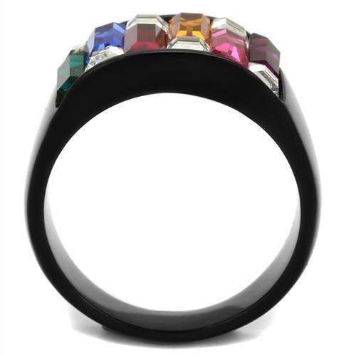 Womens Black Multicolored Ring Anillo Para Mujer 316L Stainless Steel Ring con Piedra Crystal en Multicolor Liguria - Jewelry Store by Erik Rayo