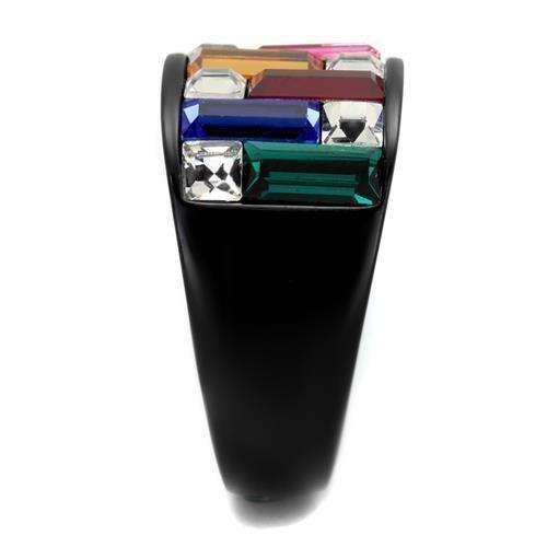 Womens Black Multicolored Ring Anillo Para Mujer 316L Stainless Steel Ring con Piedra Crystal en Multicolor Liguria - Jewelry Store by Erik Rayo