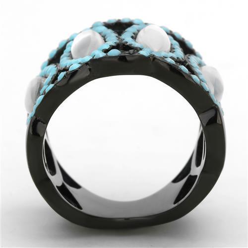 Womens Black Turquoise Ring Anillo Para Mujer 316L Stainless Steel Ring con Caracola en Blanco Cantu - Jewelry Store by Erik Rayo