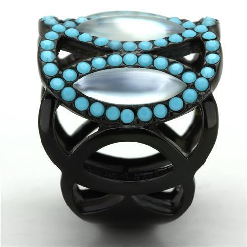 Womens Black Turquoise Ring Anillo Para Mujer 316L Stainless Steel Ring con Caracola en Blanco Cantu - Jewelry Store by Erik Rayo