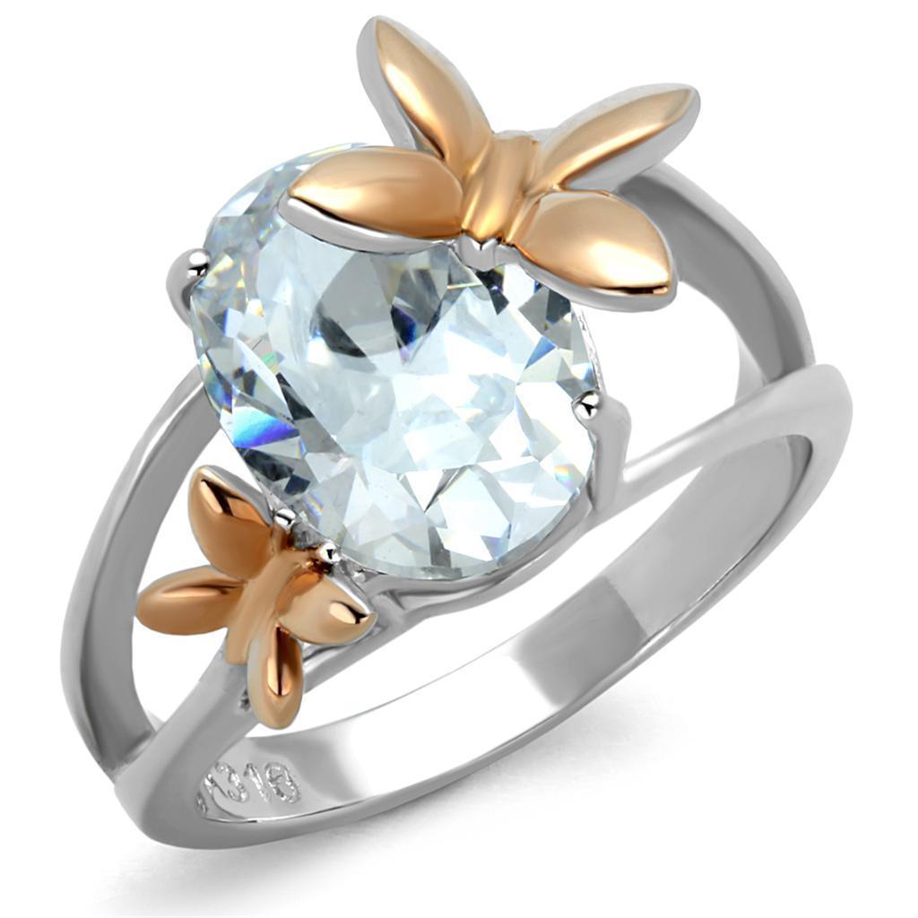 Womens Butterfly Ring Rose Gold Silver Anillo Para Mujer 316L Stainless Steel Ring AAA Grade CZ in Clear - Jewelry Store by Erik Rayo