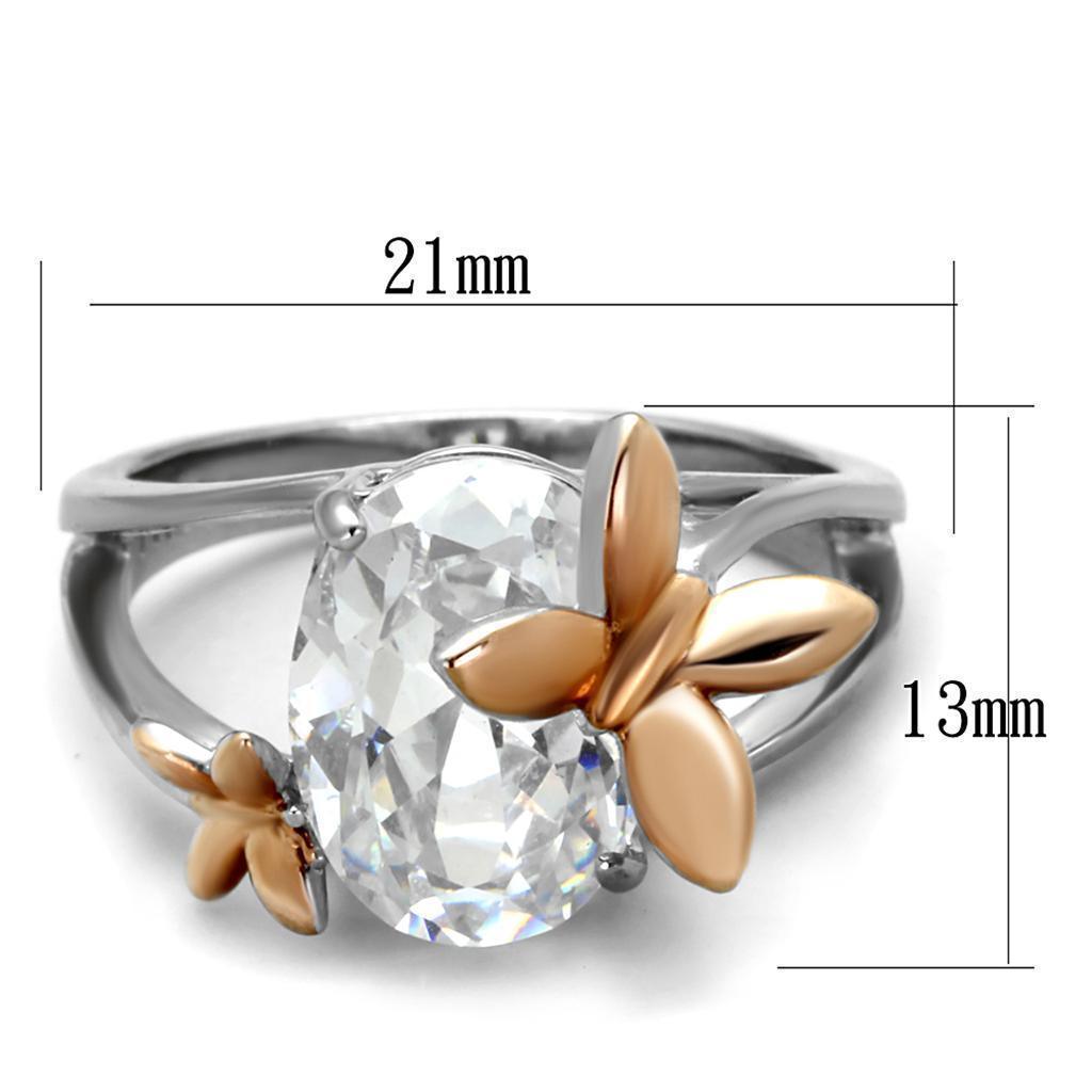 Womens Butterfly Ring Rose Gold Silver Anillo Para Mujer 316L Stainless Steel Ring AAA Grade CZ in Clear - Jewelry Store by Erik Rayo