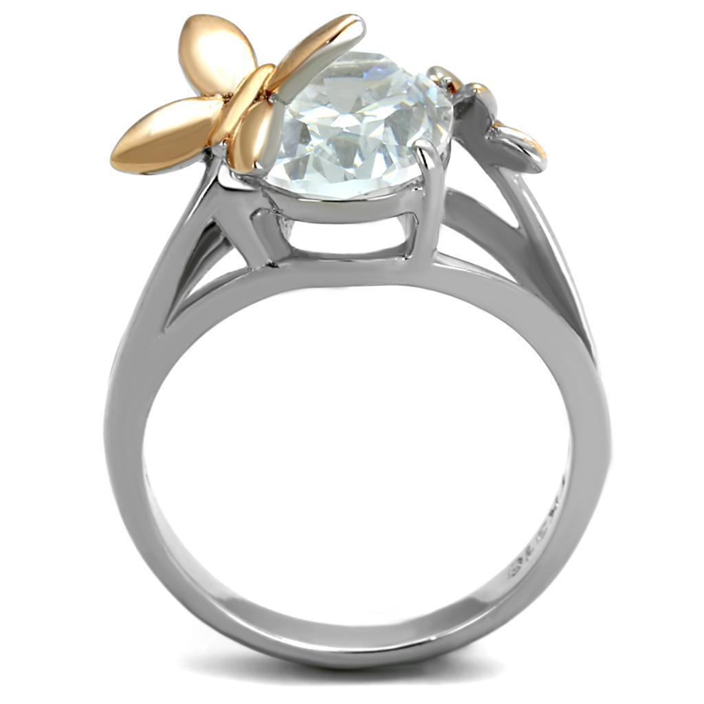 Womens Butterfly Ring Rose Gold Silver Anillo Para Mujer 316L Stainless Steel Ring AAA Grade CZ in Clear - Jewelry Store by Erik Rayo