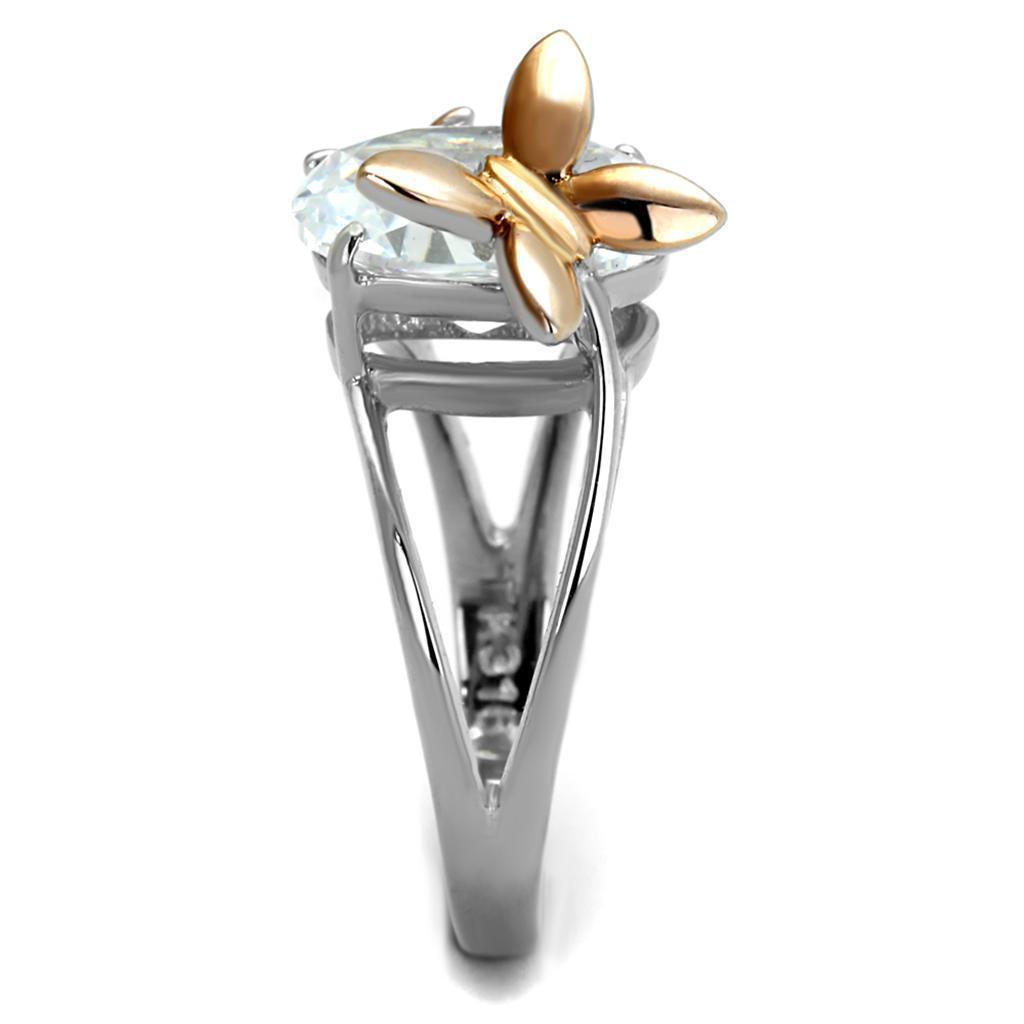 Womens Butterfly Ring Rose Gold Silver Anillo Para Mujer 316L Stainless Steel Ring AAA Grade CZ in Clear - Jewelry Store by Erik Rayo