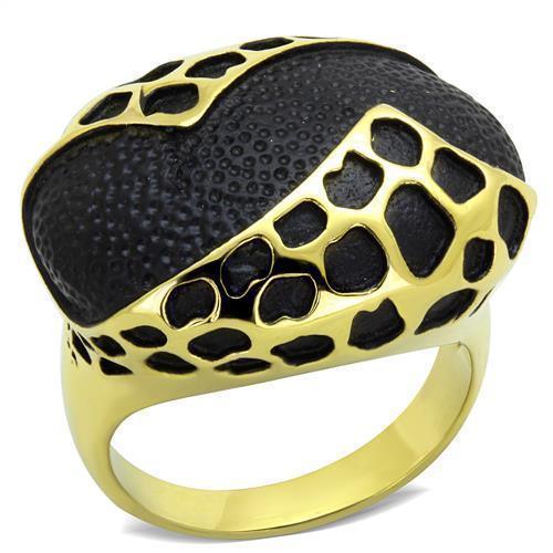 Womens Gold Leopard Ring Anillo Para Mujer 316L Stainless Steel Ring Epoxy in Jet - Jewelry Store by Erik Rayo