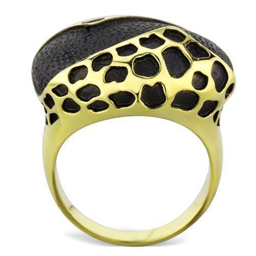 Womens Gold Leopard Ring Anillo Para Mujer 316L Stainless Steel Ring Epoxy in Jet - Jewelry Store by Erik Rayo
