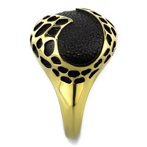 Womens Gold Leopard Ring Anillo Para Mujer 316L Stainless Steel Ring Epoxy in Jet - Jewelry Store by Erik Rayo