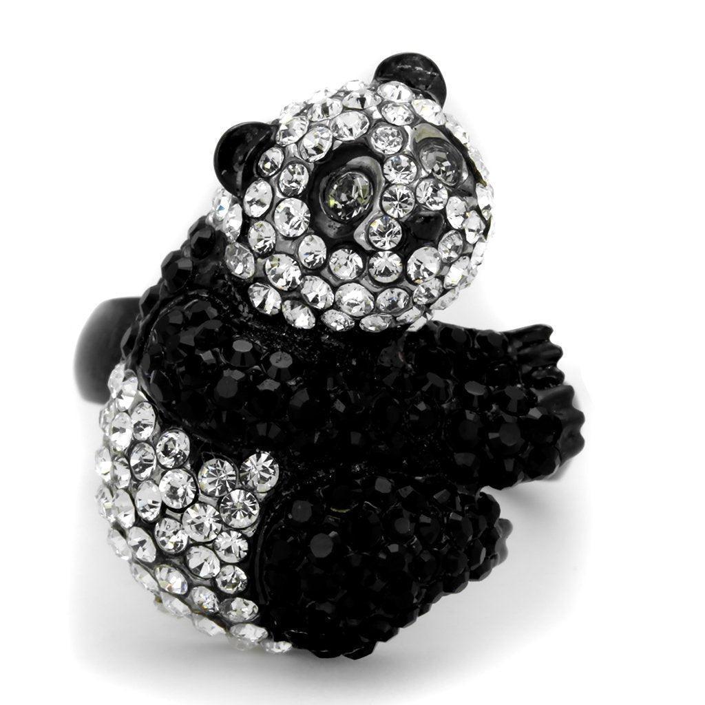 Womens Panda Ring Anillo Para Mujer 316L Stainless Steel Ring con Piedra Crystal Diamante Negro Narni - Jewelry Store by Erik Rayo
