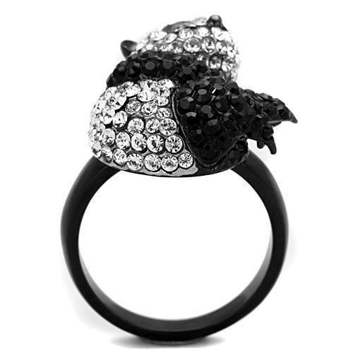 Womens Panda Ring Anillo Para Mujer 316L Stainless Steel Ring con Piedra Crystal Diamante Negro Narni - Jewelry Store by Erik Rayo