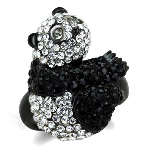 Womens Panda Ring Anillo Para Mujer 316L Stainless Steel Ring con Piedra Crystal Diamante Negro Narni - Jewelry Store by Erik Rayo