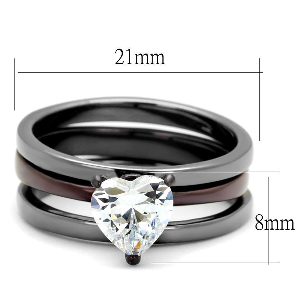 Womens Ring Light Black Dark Brown 316L Stainless Steel Three Piece Ring con Diamante Zirconia Cubica - Jewelry Store by Erik Rayo