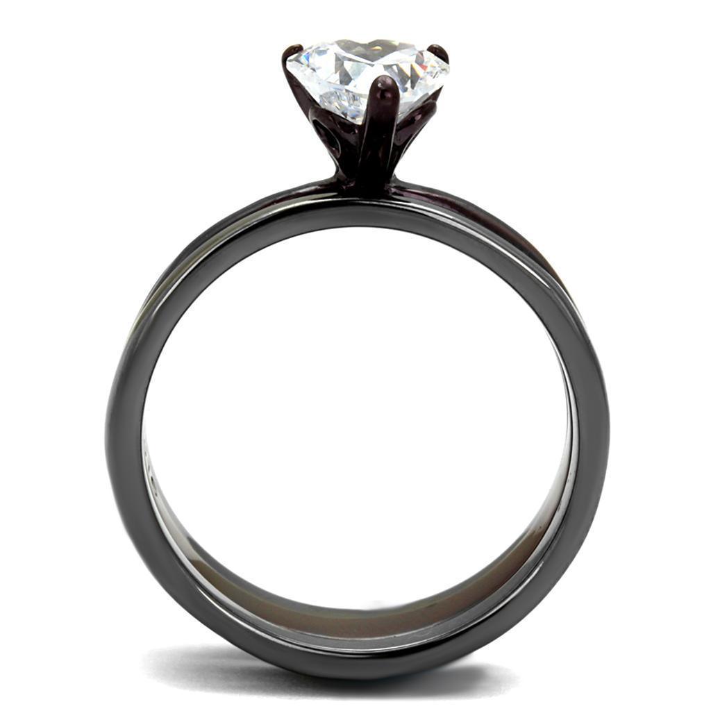 Womens Ring Light Black Dark Brown 316L Stainless Steel Three Piece Ring con Diamante Zirconia Cubica - Jewelry Store by Erik Rayo