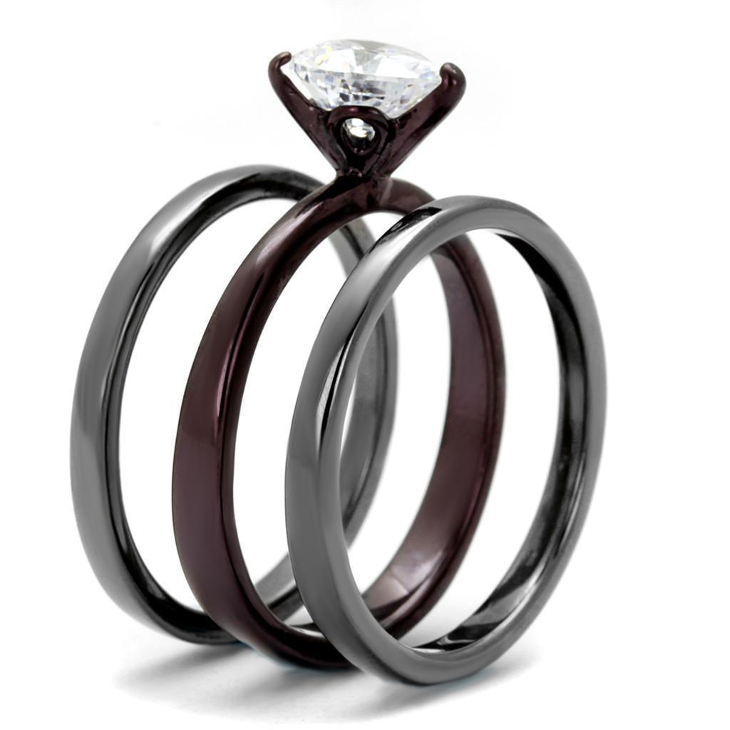Womens Ring Light Black Dark Brown 316L Stainless Steel Three Piece Ring con Diamante Zirconia Cubica - Jewelry Store by Erik Rayo