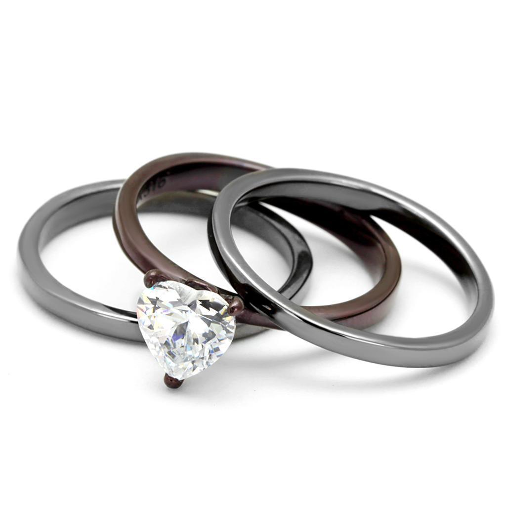 Womens Ring Light Black Dark Brown 316L Stainless Steel Three Piece Ring con Diamante Zirconia Cubica - Jewelry Store by Erik Rayo