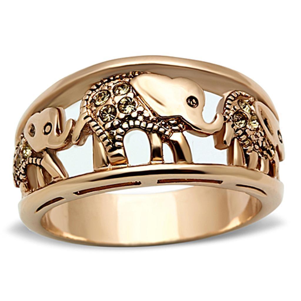 Womens Rose Gold Elephants Ring Anillo Para Mujer 316L Stainless Steel Ring con Piedra Crystal Citrino Amarillo Latina - Jewelry Store by Erik Rayo