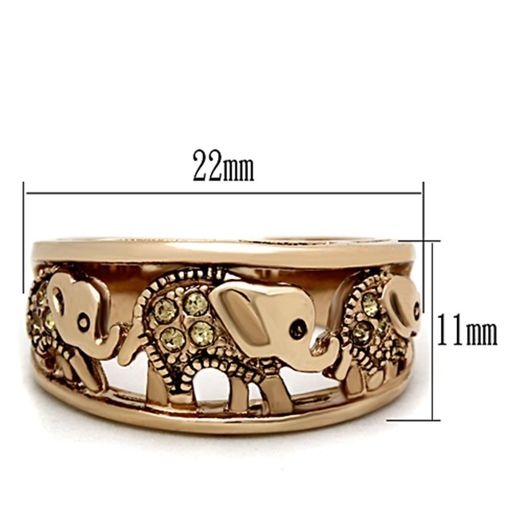 Womens Rose Gold Elephants Ring Anillo Para Mujer 316L Stainless Steel Ring con Piedra Crystal Citrino Amarillo Latina - Jewelry Store by Erik Rayo