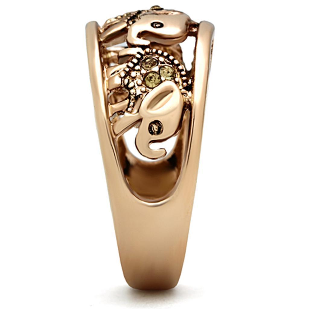 Womens Rose Gold Elephants Ring Anillo Para Mujer 316L Stainless Steel Ring con Piedra Crystal Citrino Amarillo Latina - Jewelry Store by Erik Rayo